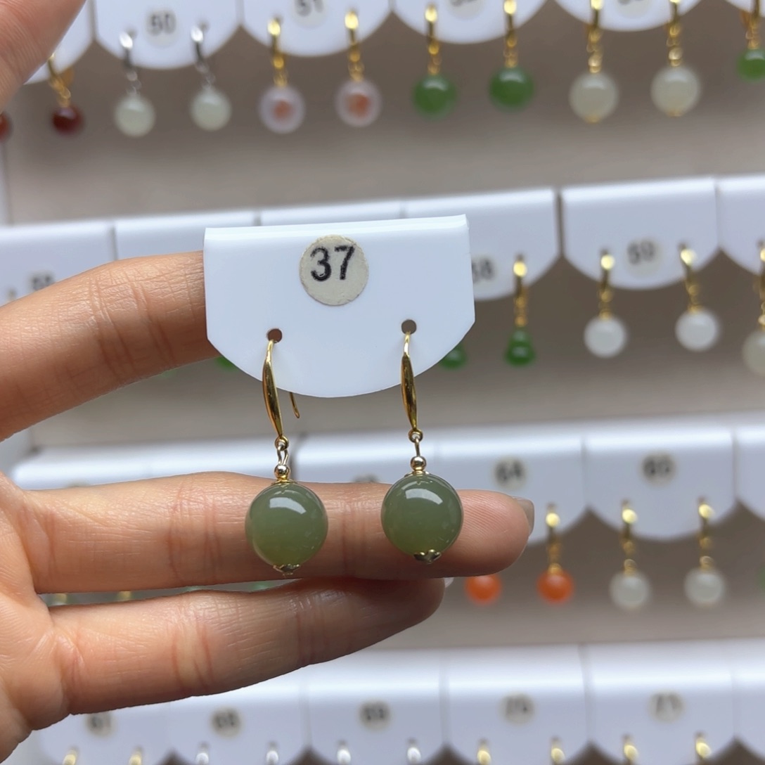 和田玉耳饰银S925镶嵌2