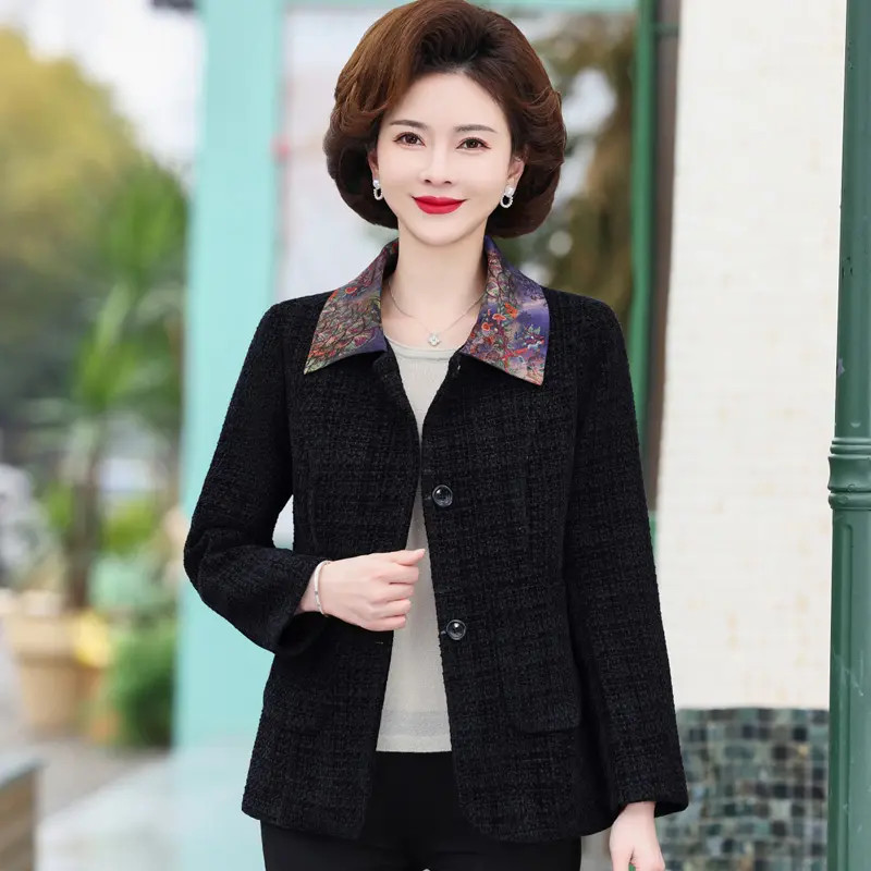 B246中年妈妈装春秋季外套女装洋气上衣中老年新款开衫小香风西装
