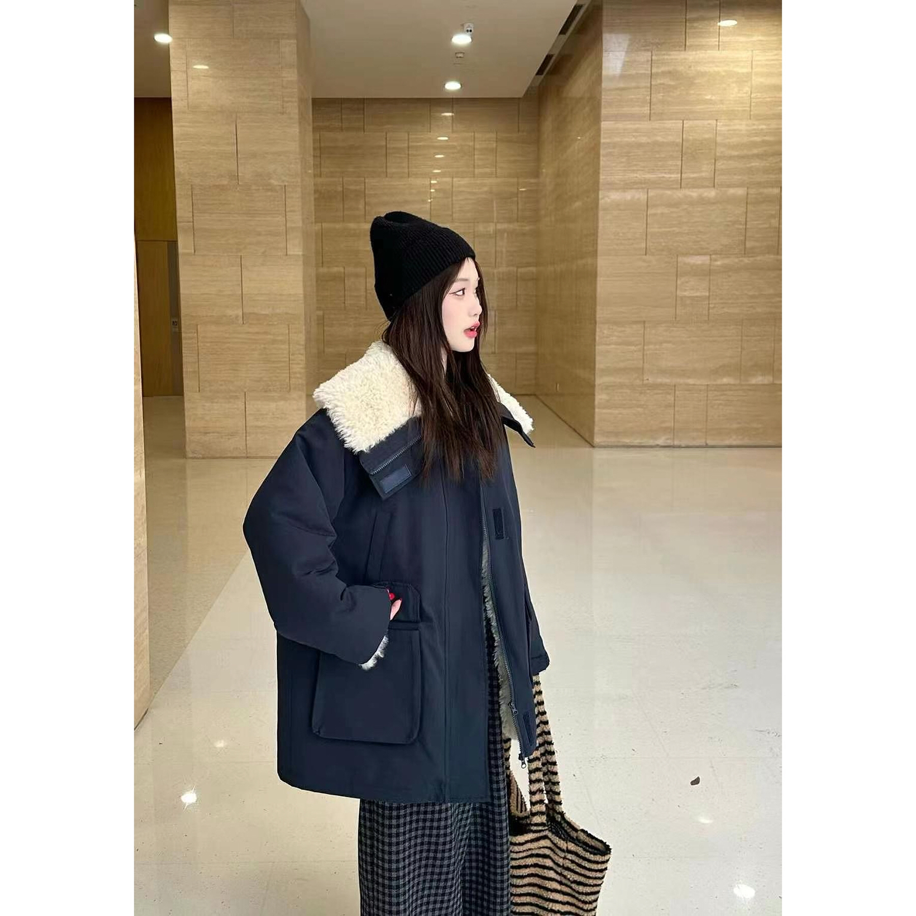 2024冬大翻领一整件毛毛baby绒工装外套