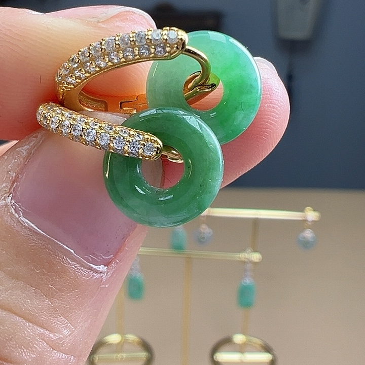 翡翠耳饰银S925镶嵌耳饰