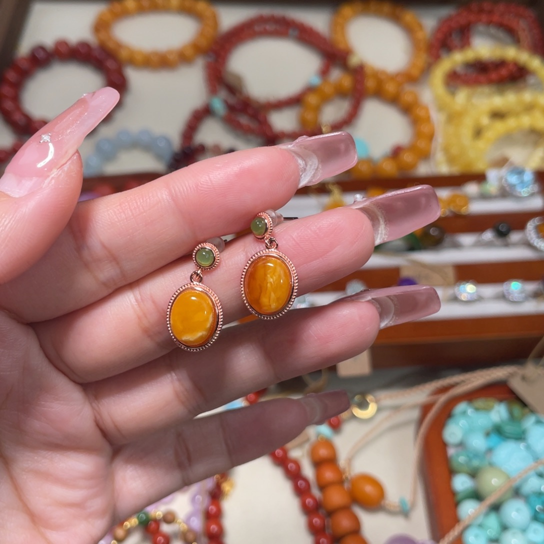 蜜蜡耳饰未镶嵌耳坠