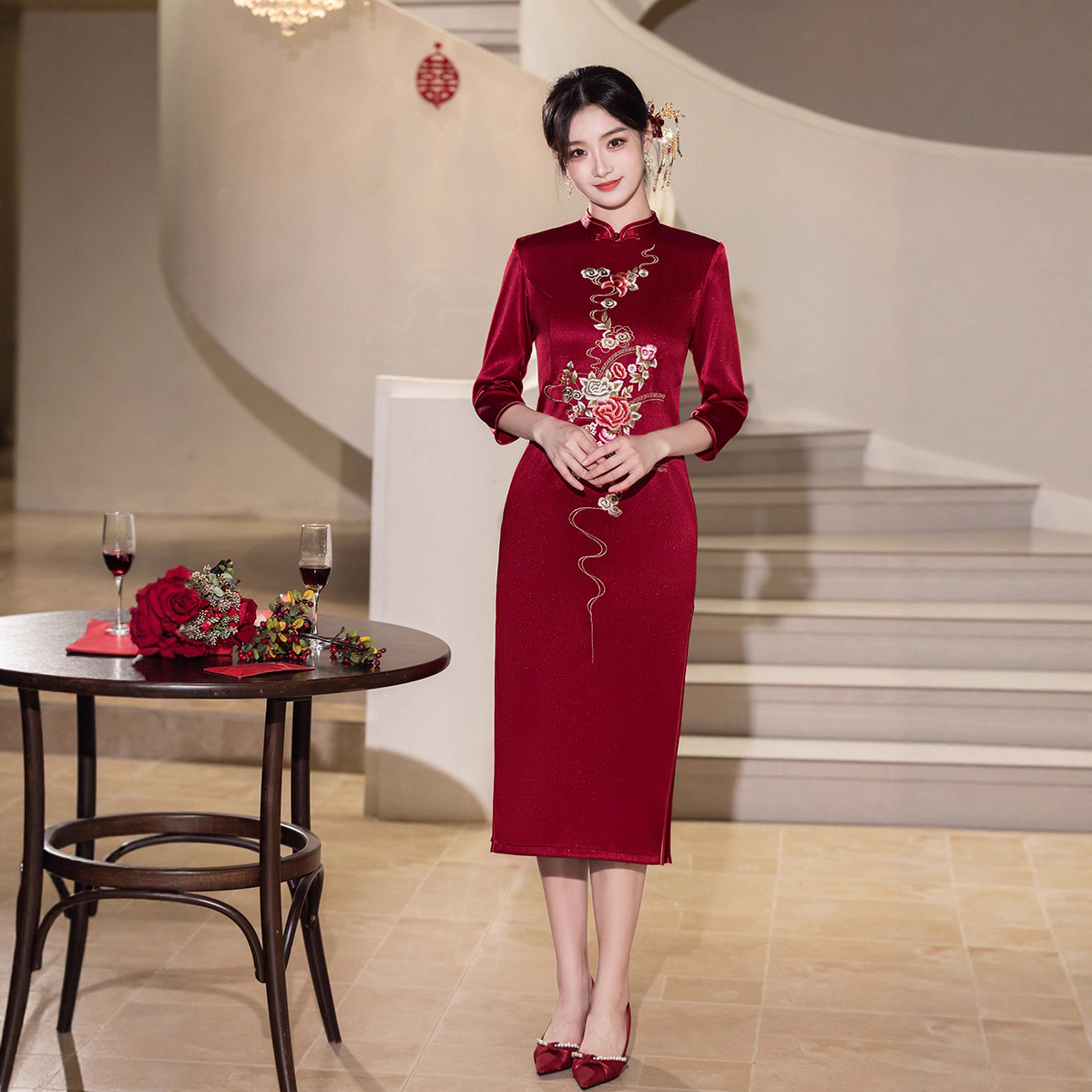 【绣锦】秋新款喜婆婆婚宴装国风旗袍年轻妈妈婚礼气质绣花中式礼服