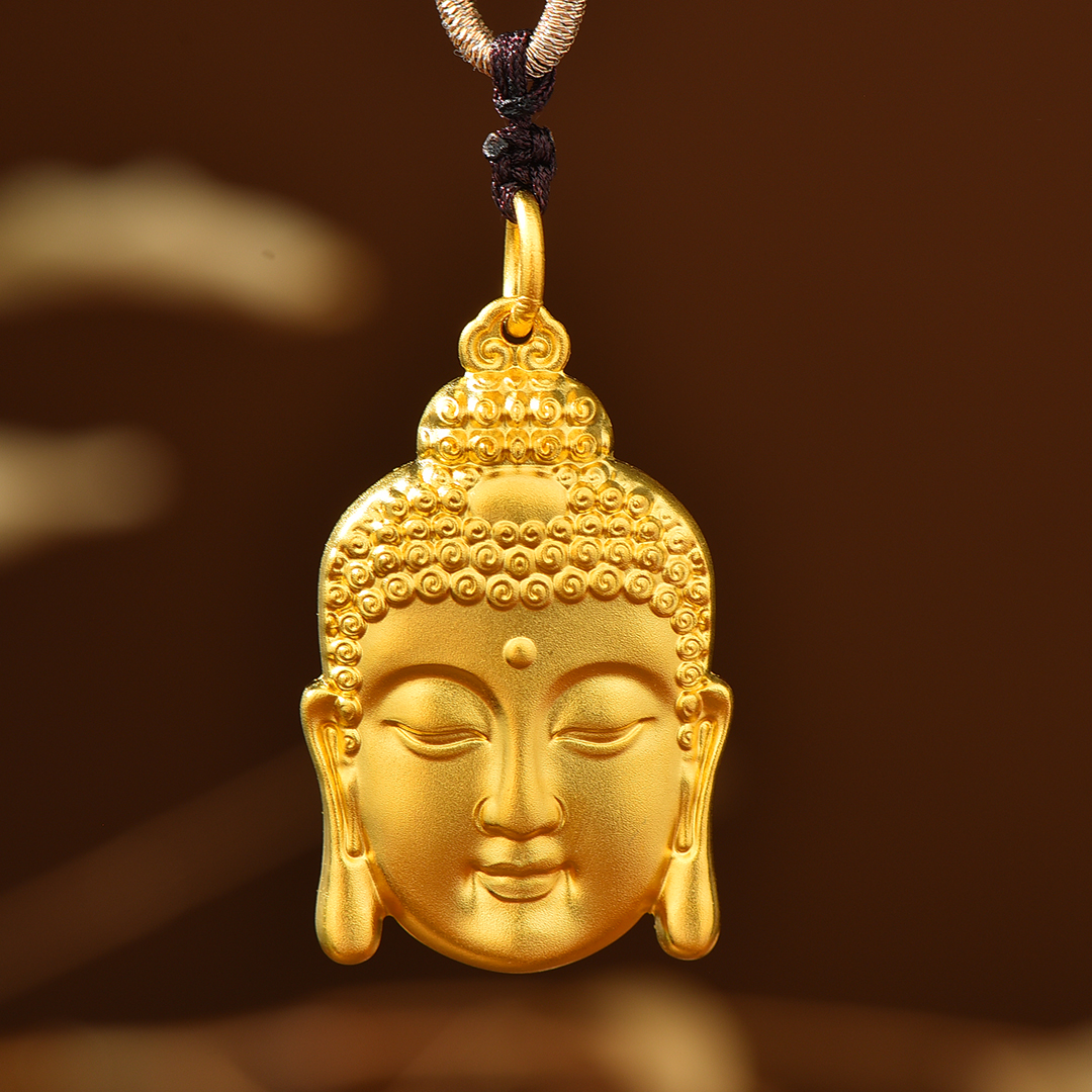 吊坠足银 【淞湃】足银吊坠 金色时尚女款大耳佛头吊坠