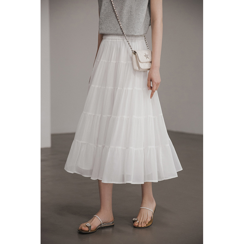 小谷粒心选蛋糕裙浪漫法式半身裙女春夏季新款松紧高腰白色半身裙
