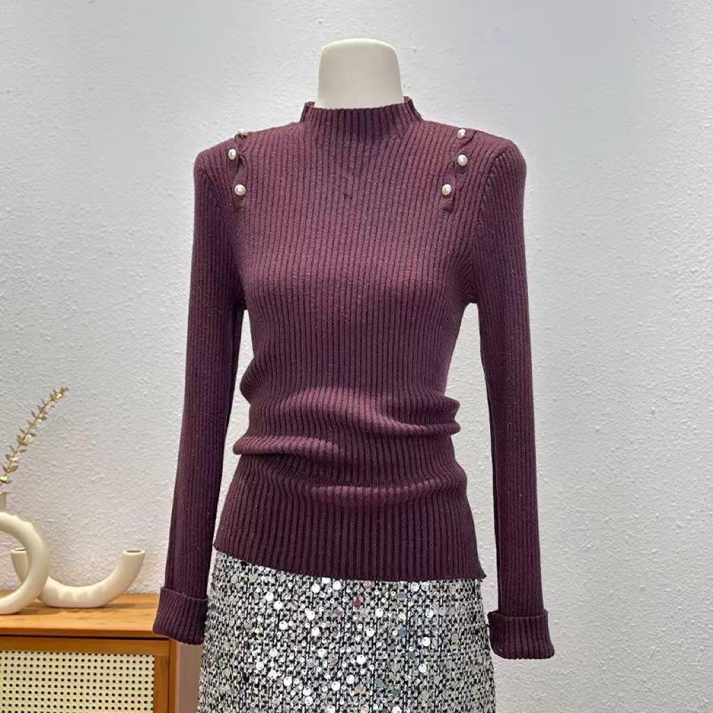 7329秋冬半高领时尚重工针织衫（衣长60CM左右）