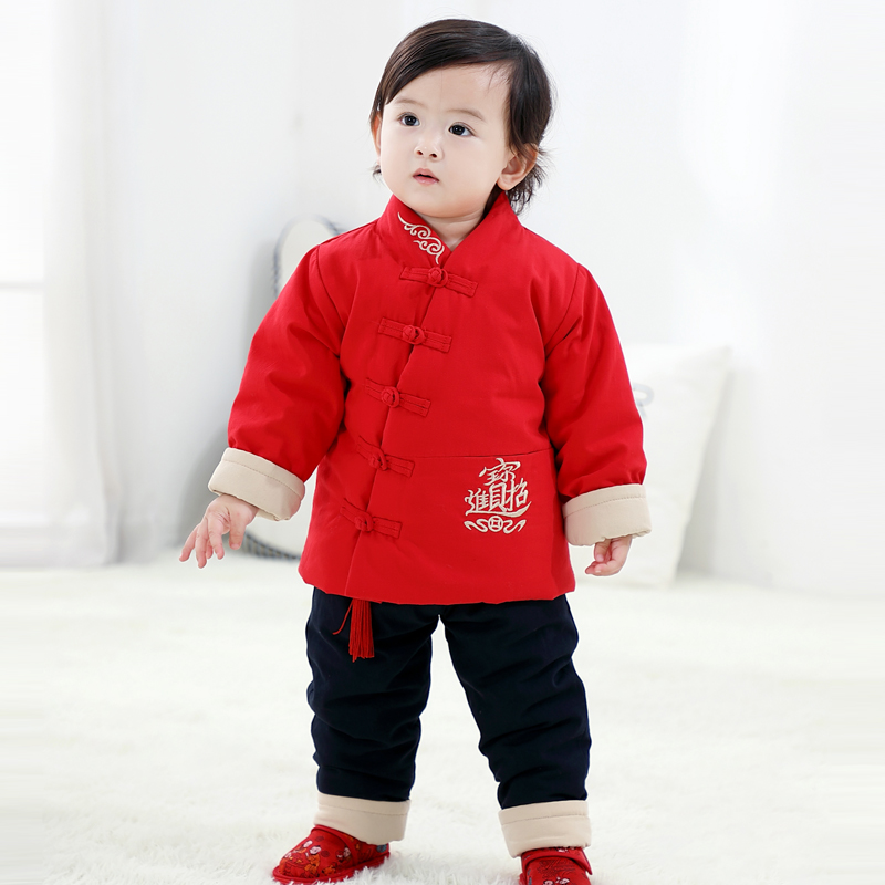 儿童唐装秋冬婴儿棉衣套装宝宝周岁礼服红色拜年服新年服 2002