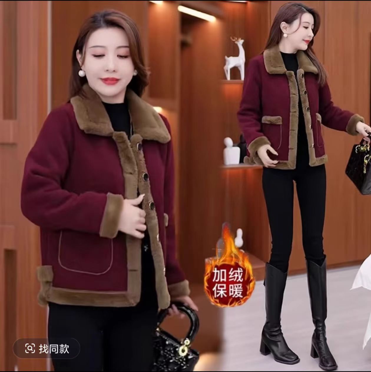 2025加绒棉衣棉服中老年秋冬季妈妈装外套宽松大码洋气