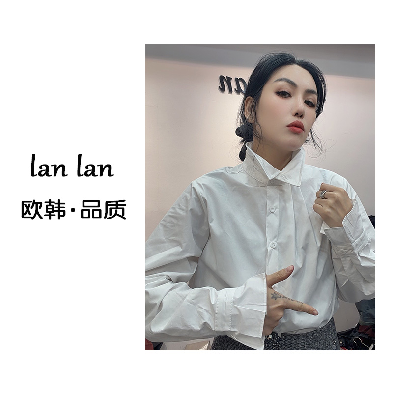 lanlan-春上新【领口钢丝白衬衣】83506韩版不规则翻领白衬衫气质