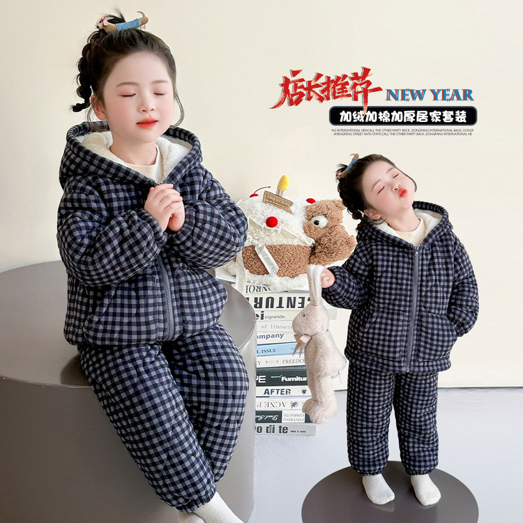 2025冬季新款三层加绒加厚防静电睡衣棉衣加绒冬装家居服套装保暖