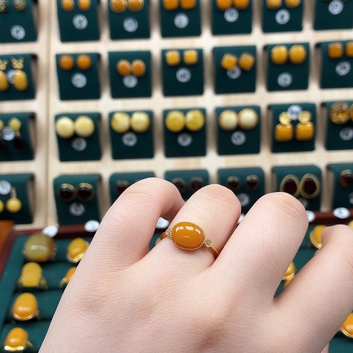 琥珀银S925镶嵌戒指