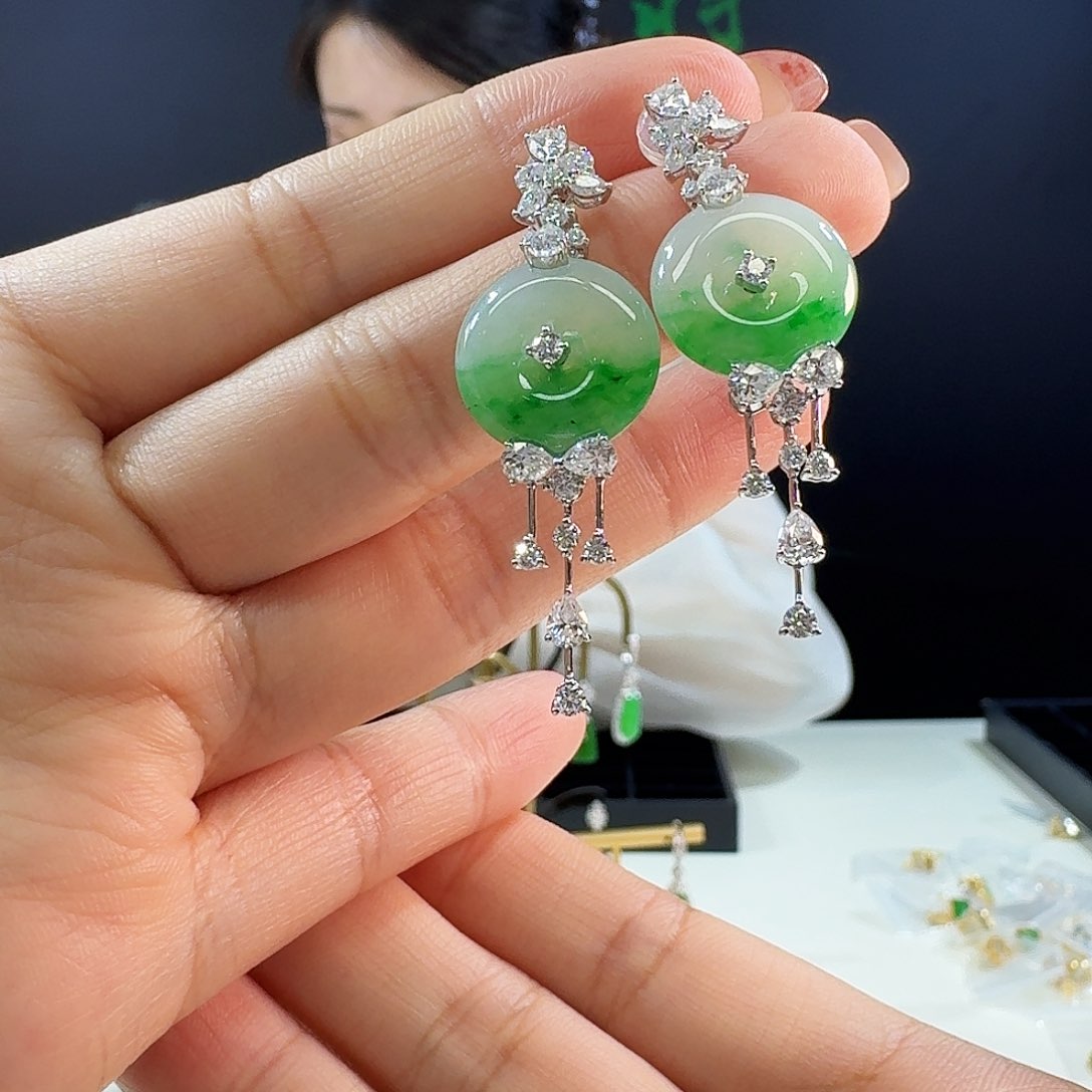 翡翠耳饰18K金镶嵌18k镶嵌