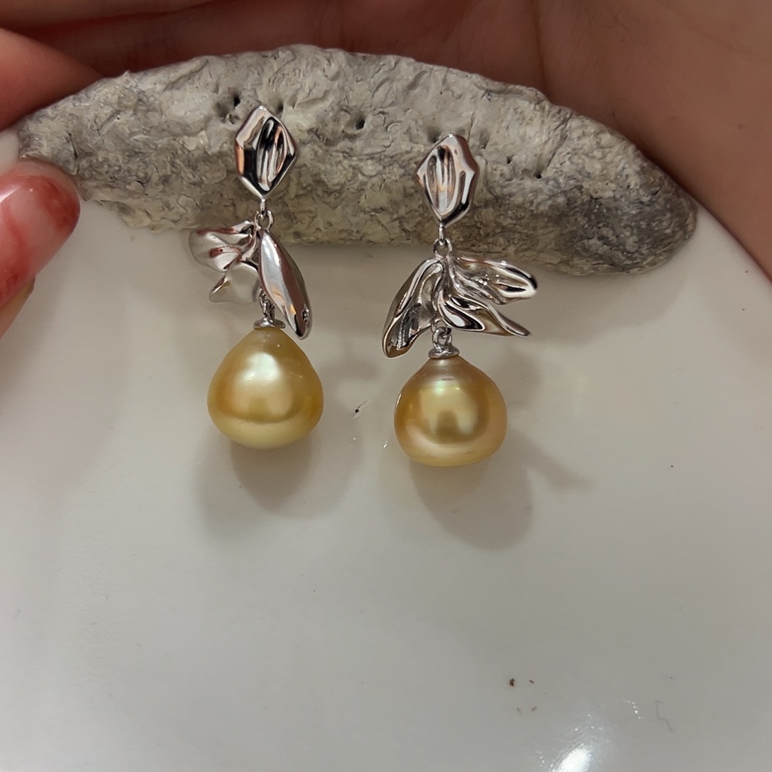 海水珍珠耳饰银S925镶嵌