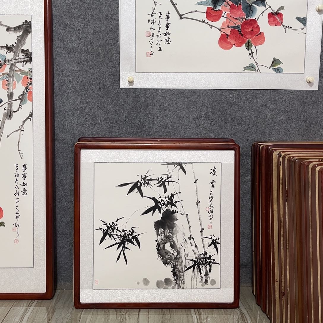 国画书画作品带框63×63