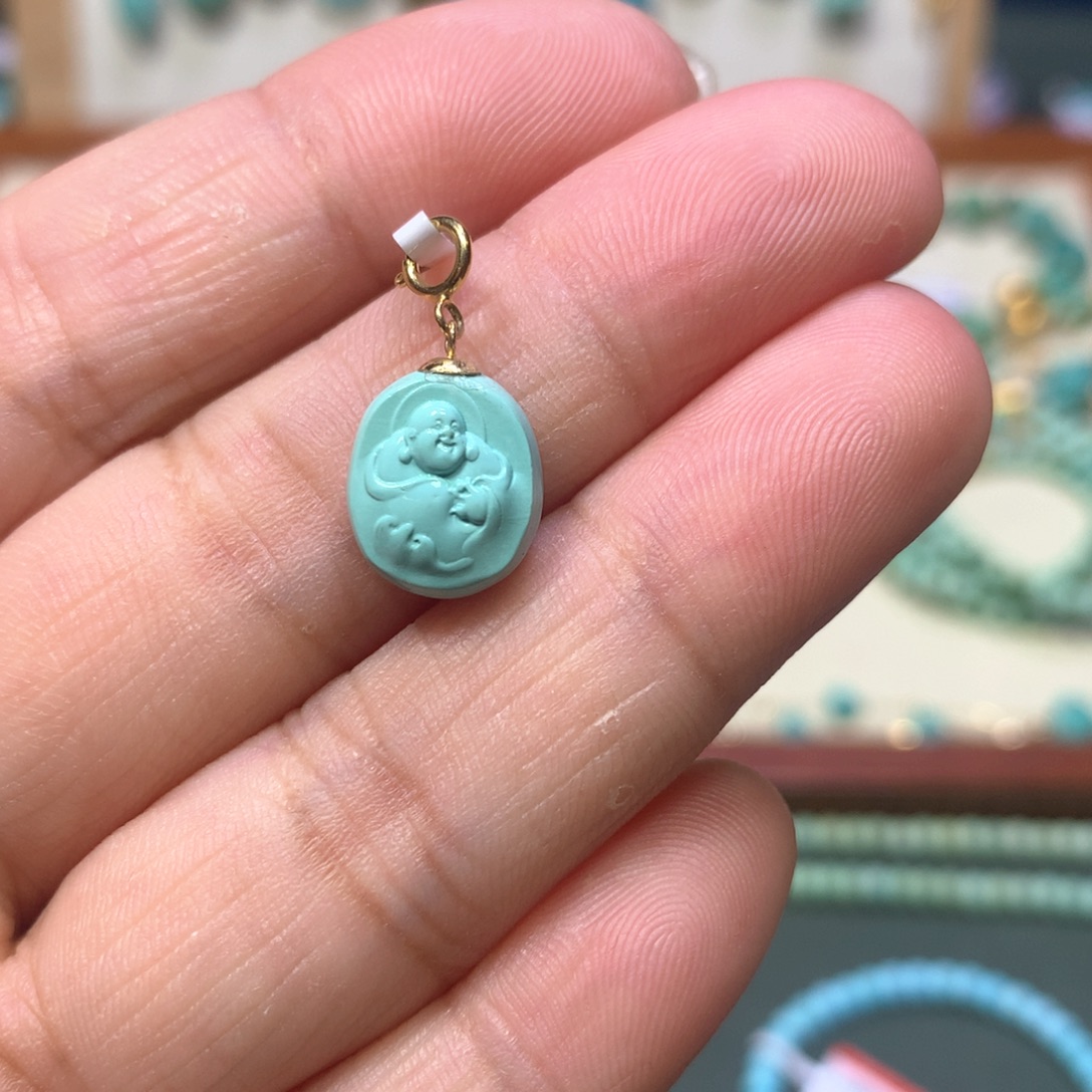 绿松石18K金镶嵌挂件