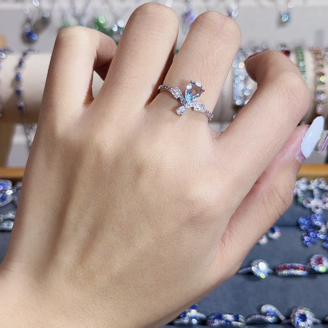 海蓝宝石戒圈银S925镶嵌