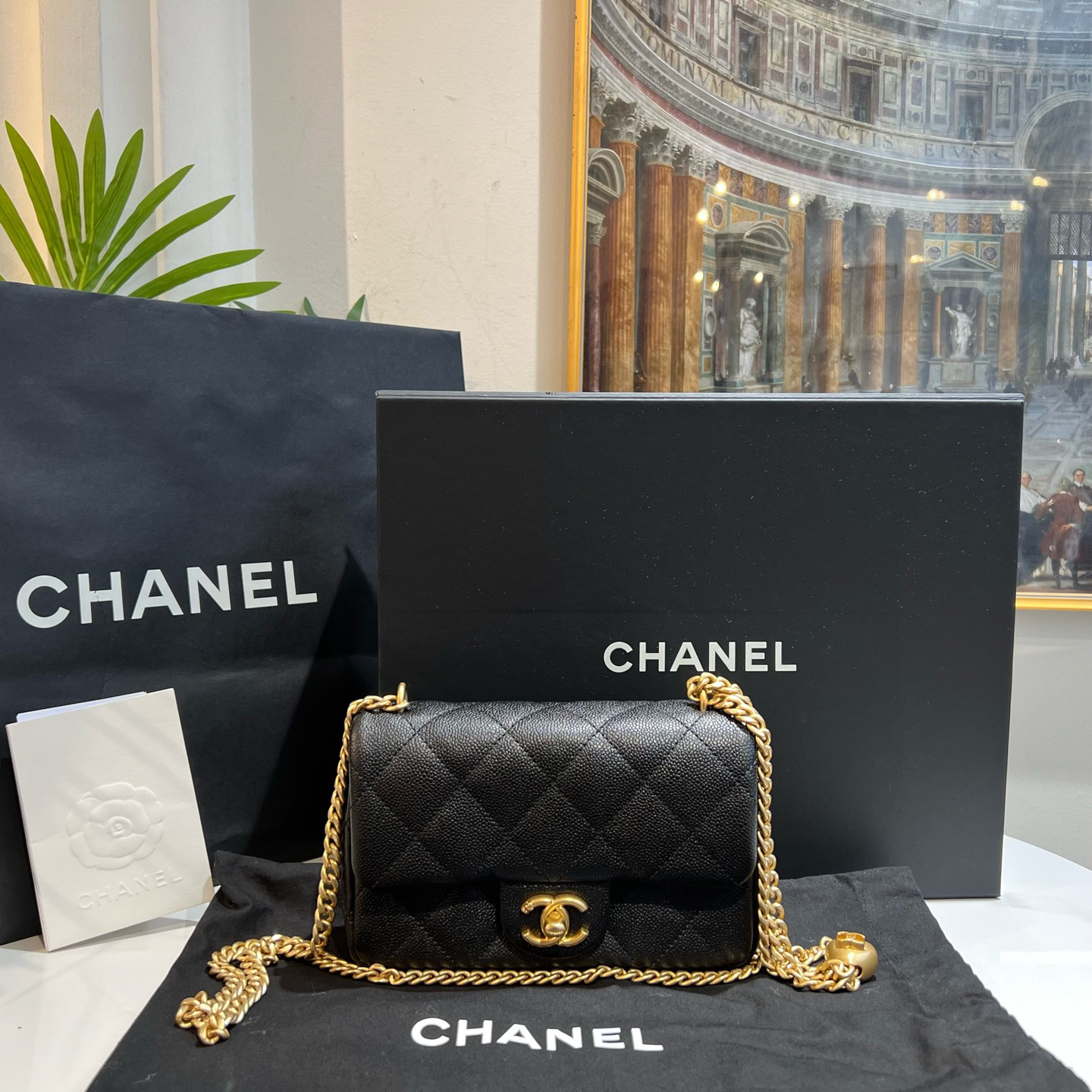 95新 Chanel/香奈儿 多宝二奢/49550/ 24p黑金荔枝方胖子全套芯片