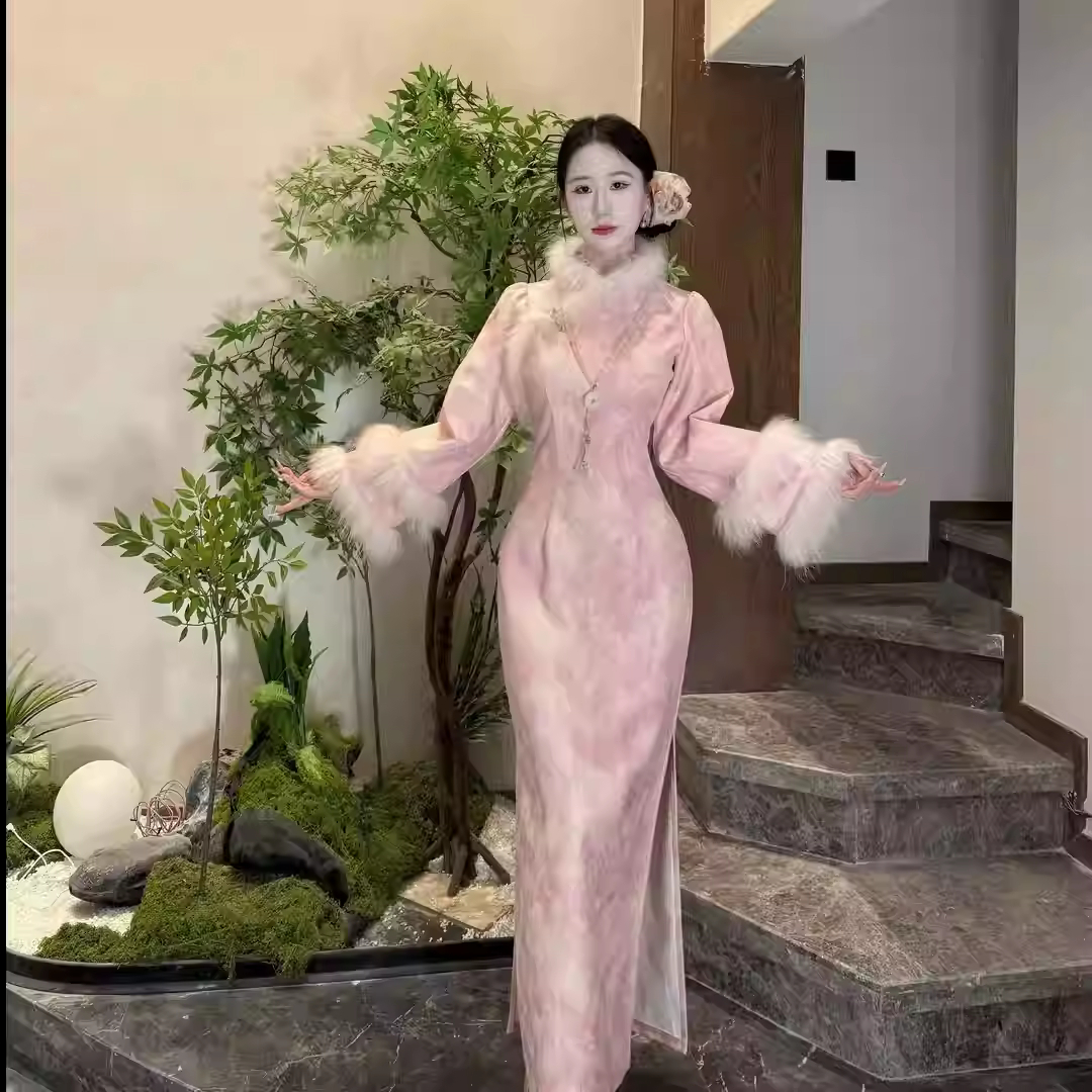 自制新中式厚款温柔加绒加厚旗袍【紫花落香】2025冬季百搭连衣裙