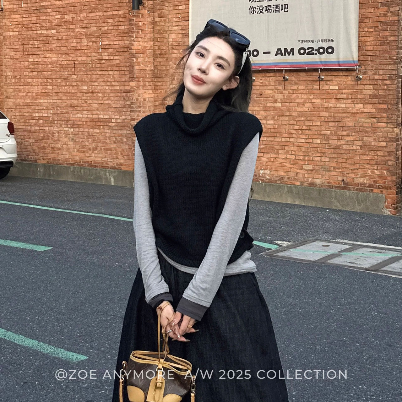 小立堆领秋冬叠穿背心黑色松弛感套头羊毛针织马甲女