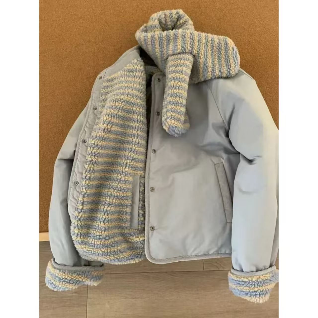 围巾韩系两面穿棉服外套2025冬季新款保暖宽松加厚上衣