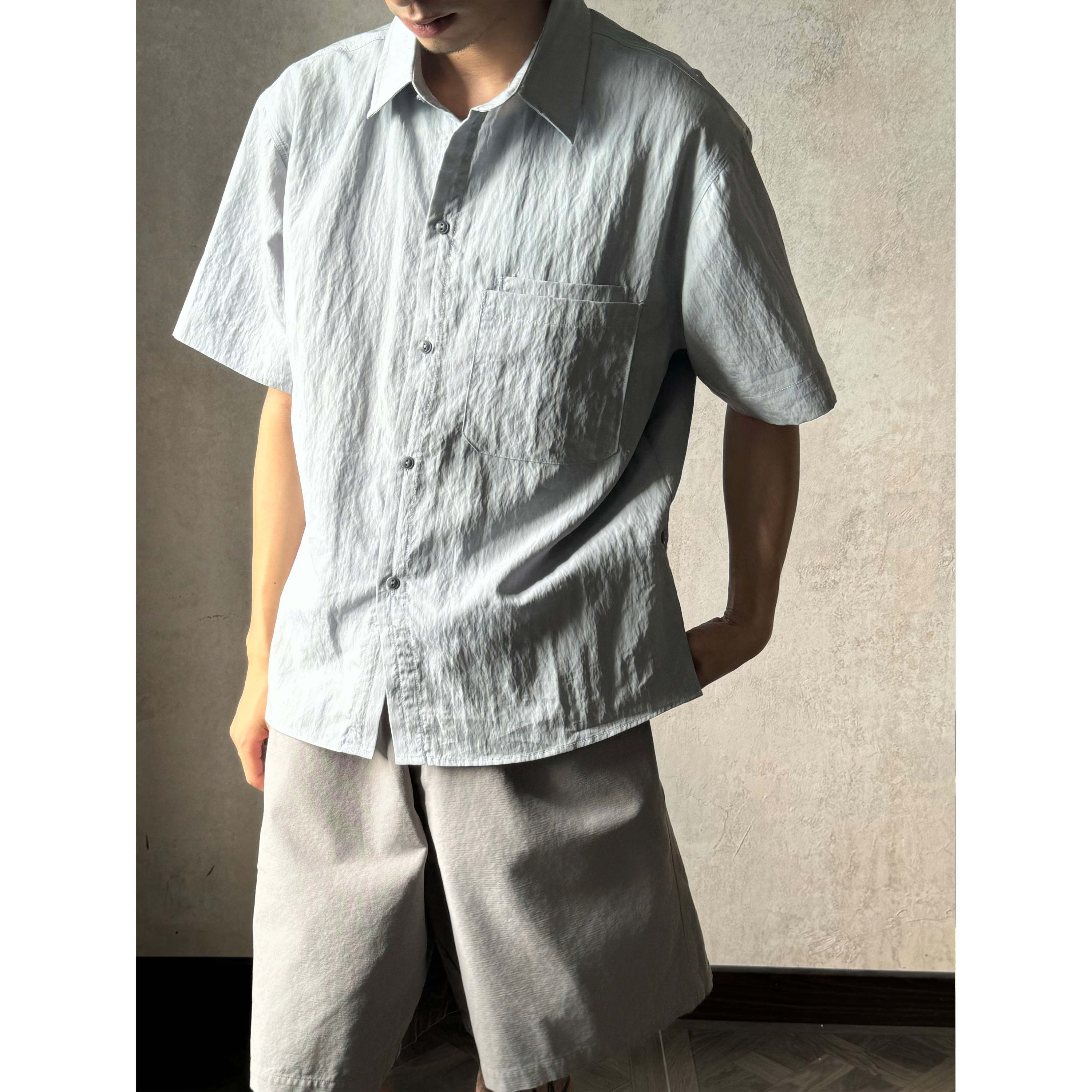 《干丝衬衫》凉感透气上衣纯色翻领衬衣夏季薄款松弛感百搭短袖