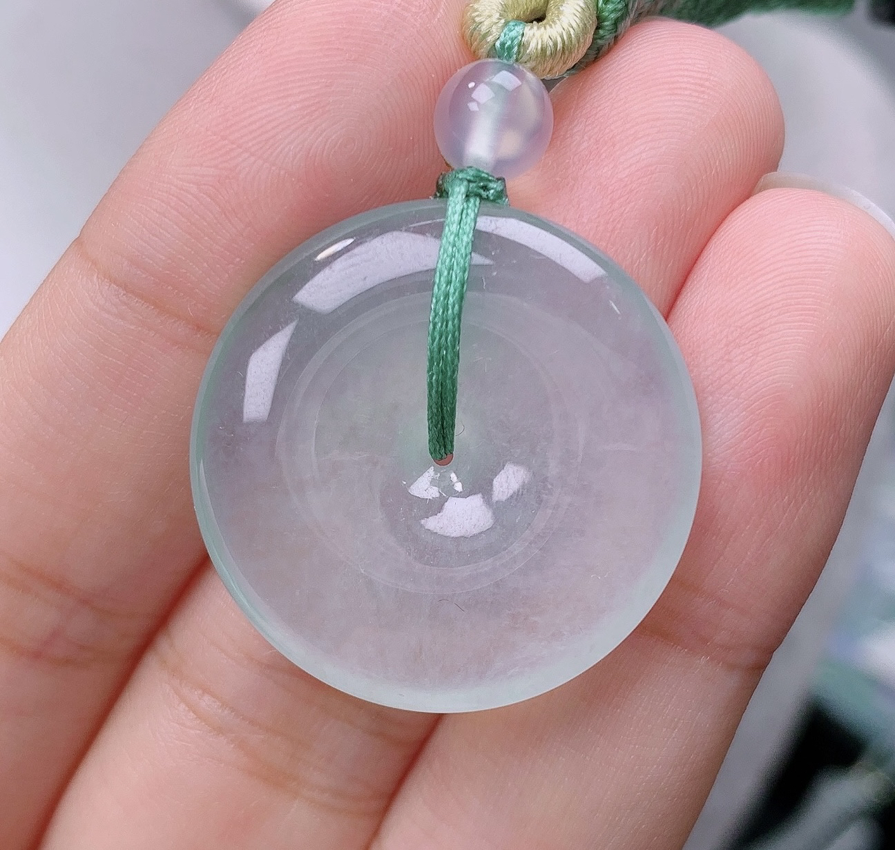 缅甸翡翠A货老坑冰种甜绿底色平安扣吊坠怀古挂件揭阳精品27*5.6