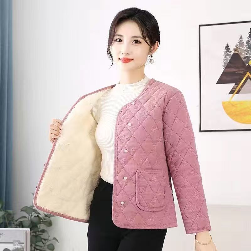 2025新款中式国风小棉袄加绒加厚宽松秋冬棉服外套妈妈装舒适保暖