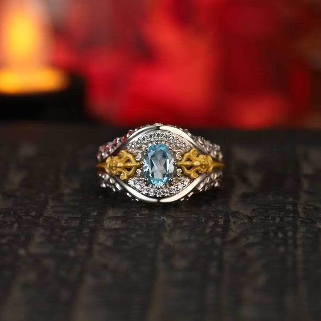 925银戒指 【传饰圣藏】彩宝金刚杵戒指（聚福纳祥 破除烦恼） 