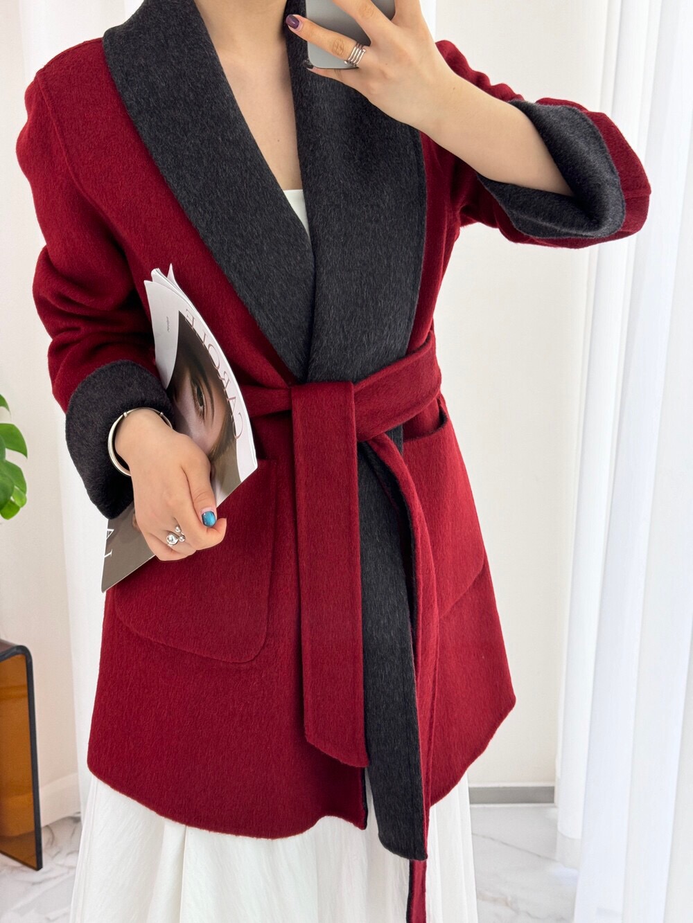 中年妈妈双面呢羊绒大衣秋冬装宽松过膝中长款羊毛呢外套女25035