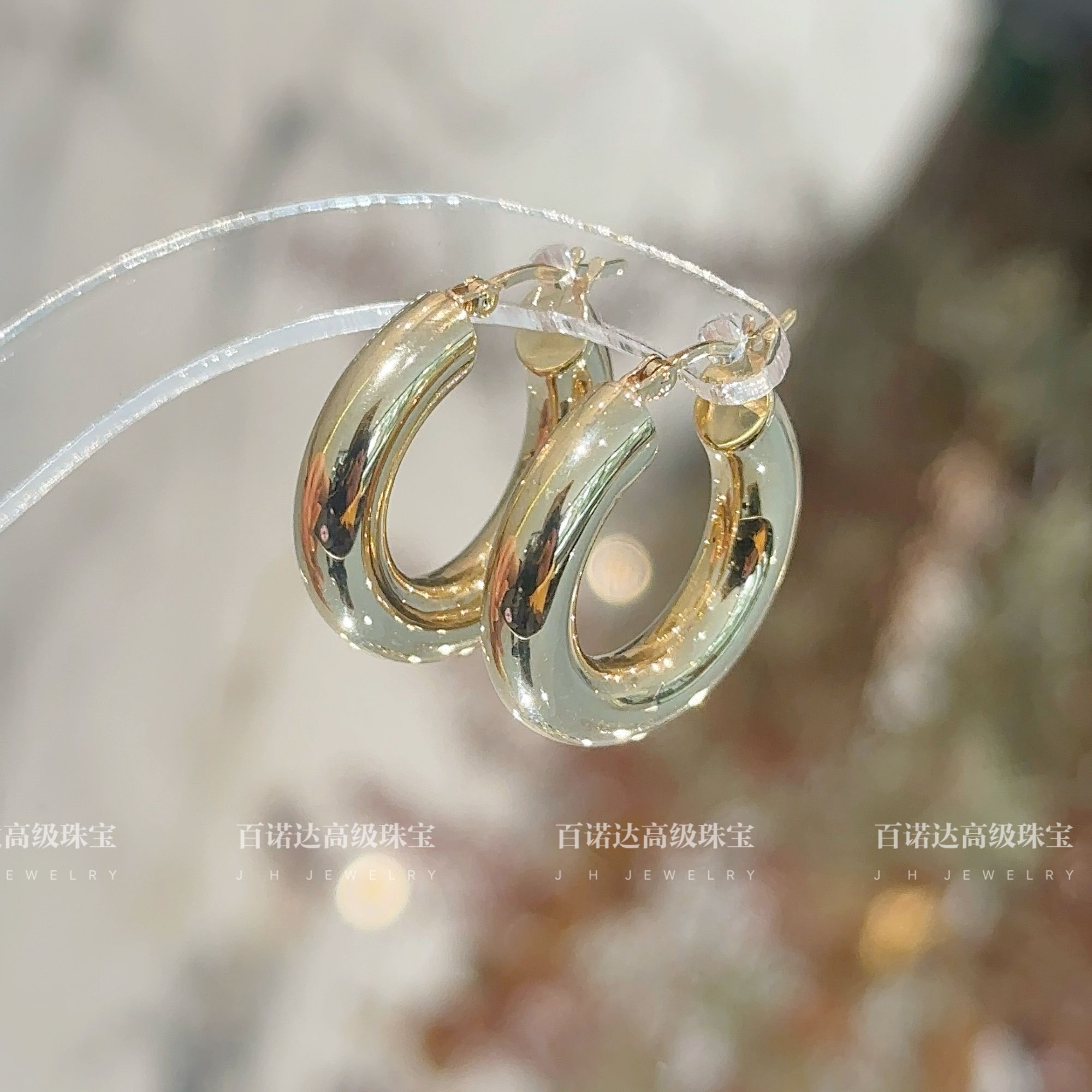 经典光版素金耳圈18K金