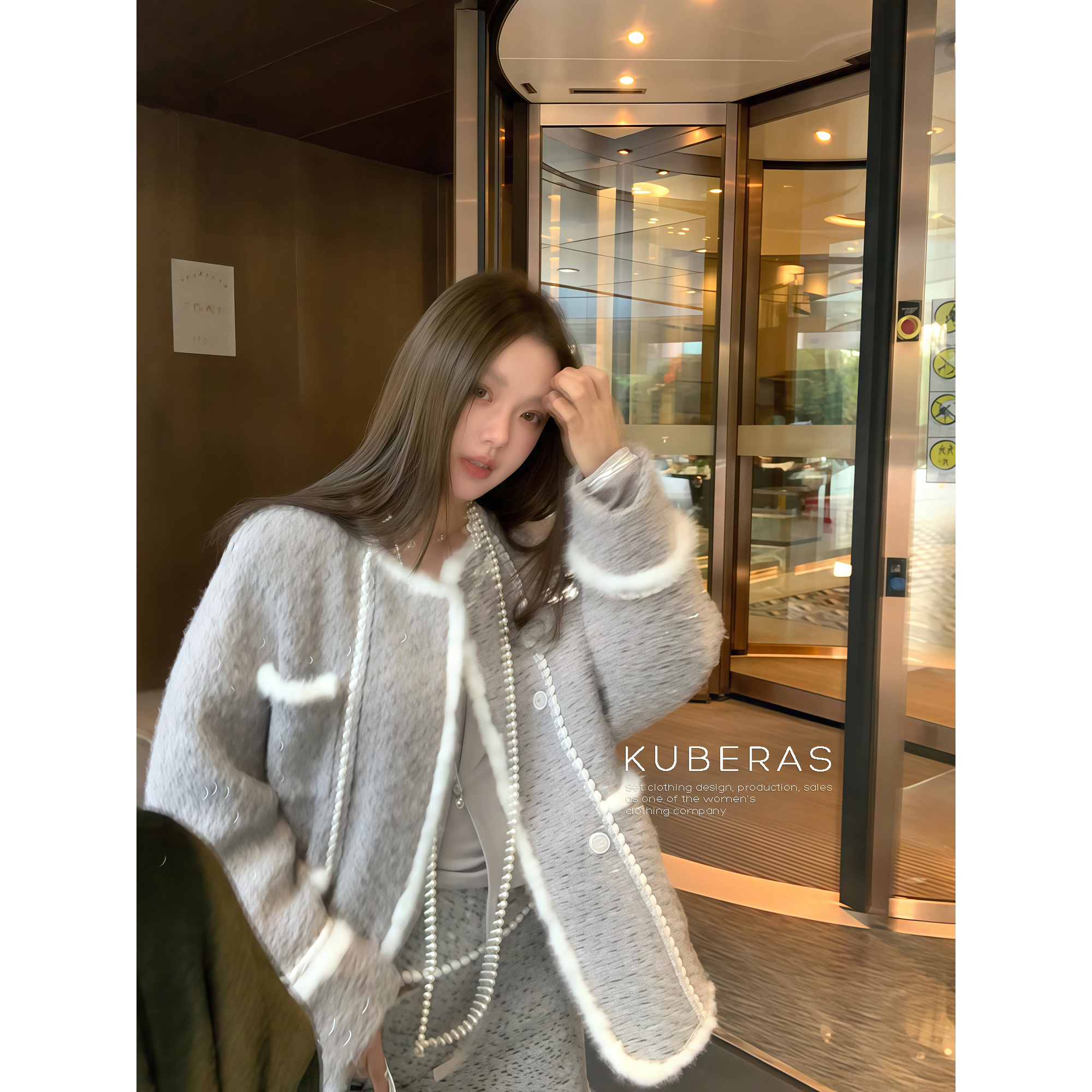 KUBERAS 奢香名伶拼接粗纺新中式小香风外套半身裙套装