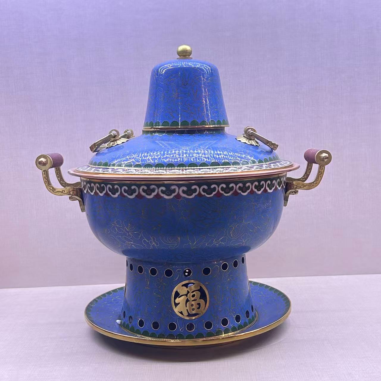 手工景泰蓝火锅 浅蓝色大号