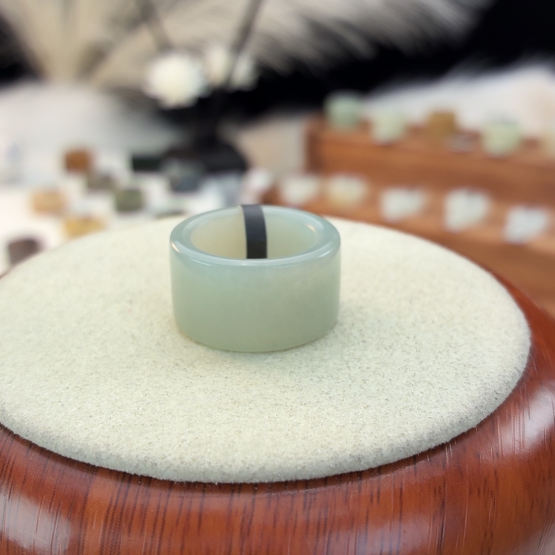 和田玉未镶嵌戒指i5奶蓝圆切16.2mm港码10–11