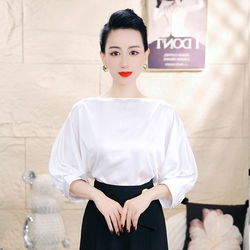 【莉姐专属】白月光夏新款气质一字领衬衫白色小众衬衣