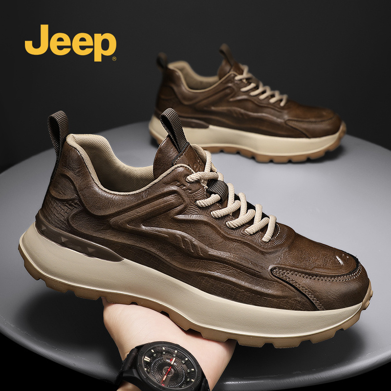 Jeep吉普2025年新款潮流复古百搭真皮老爹鞋休闲鞋舒适轻便厚底款