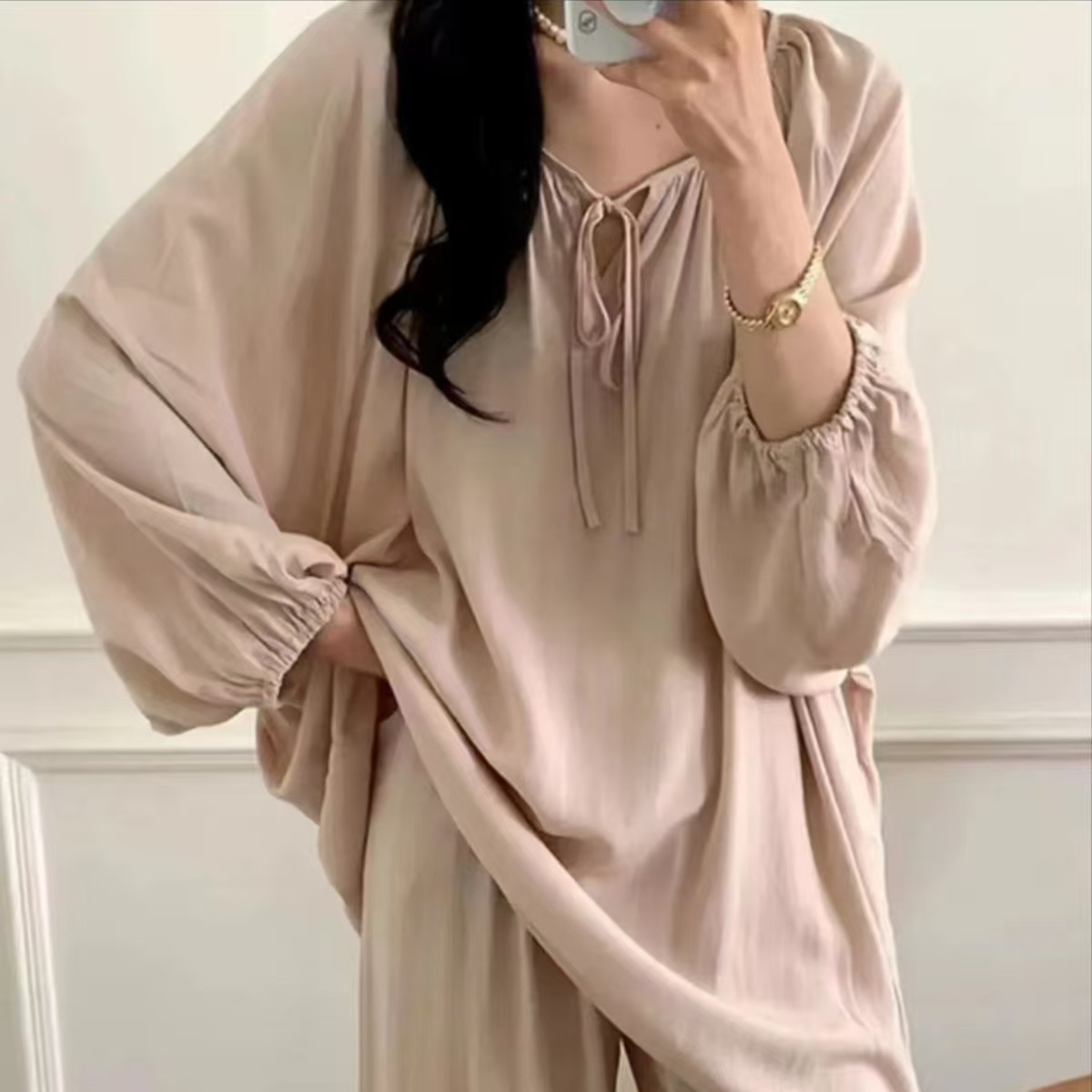 套装卫衣上衣长袖时尚休闲夏季宽松百搭薄款连帽简约纯色抽绳韩版