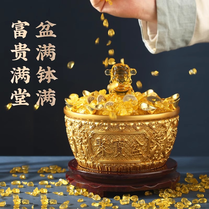 黄铜聚宝盆摆件客厅玄关家用办公麒麟元宝店铺开业乔迁缸