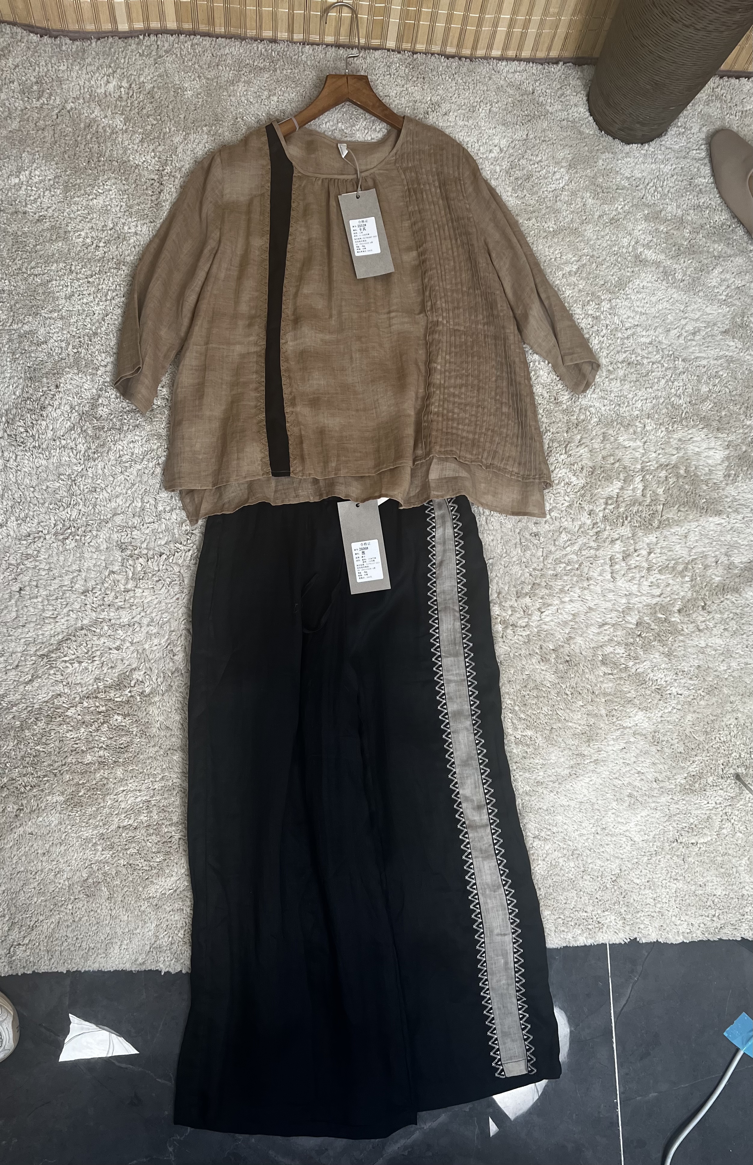 夏季薄款女士苎麻上衣裤子套装2552#2606#