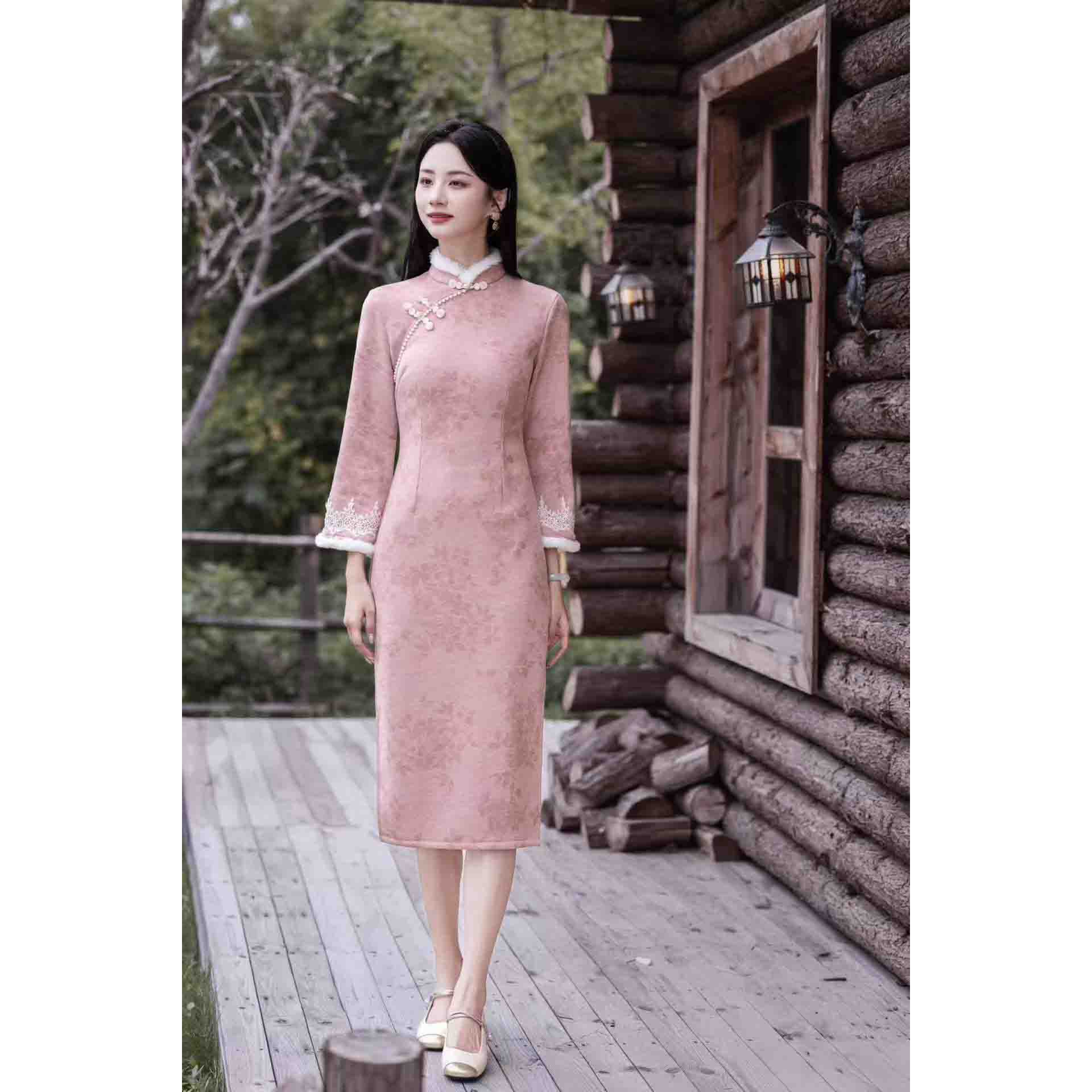 【丰迁】2025年冬季加绒加厚改良小个子中长款气质显瘦优雅旗袍