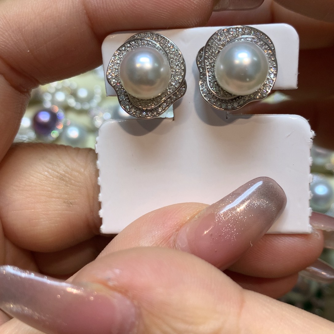 海水珍珠耳饰银S925镶嵌