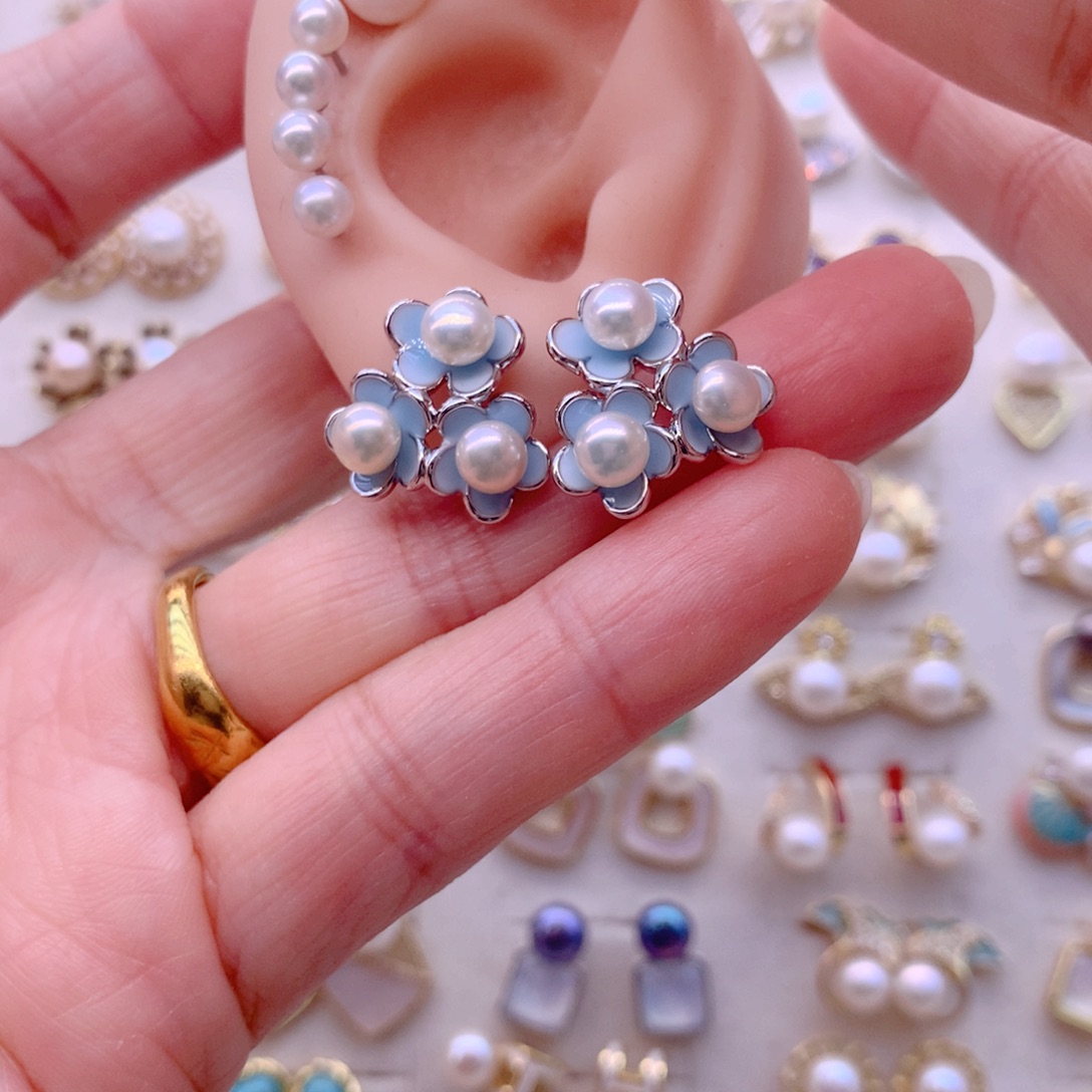 合金淡水珍珠耳饰