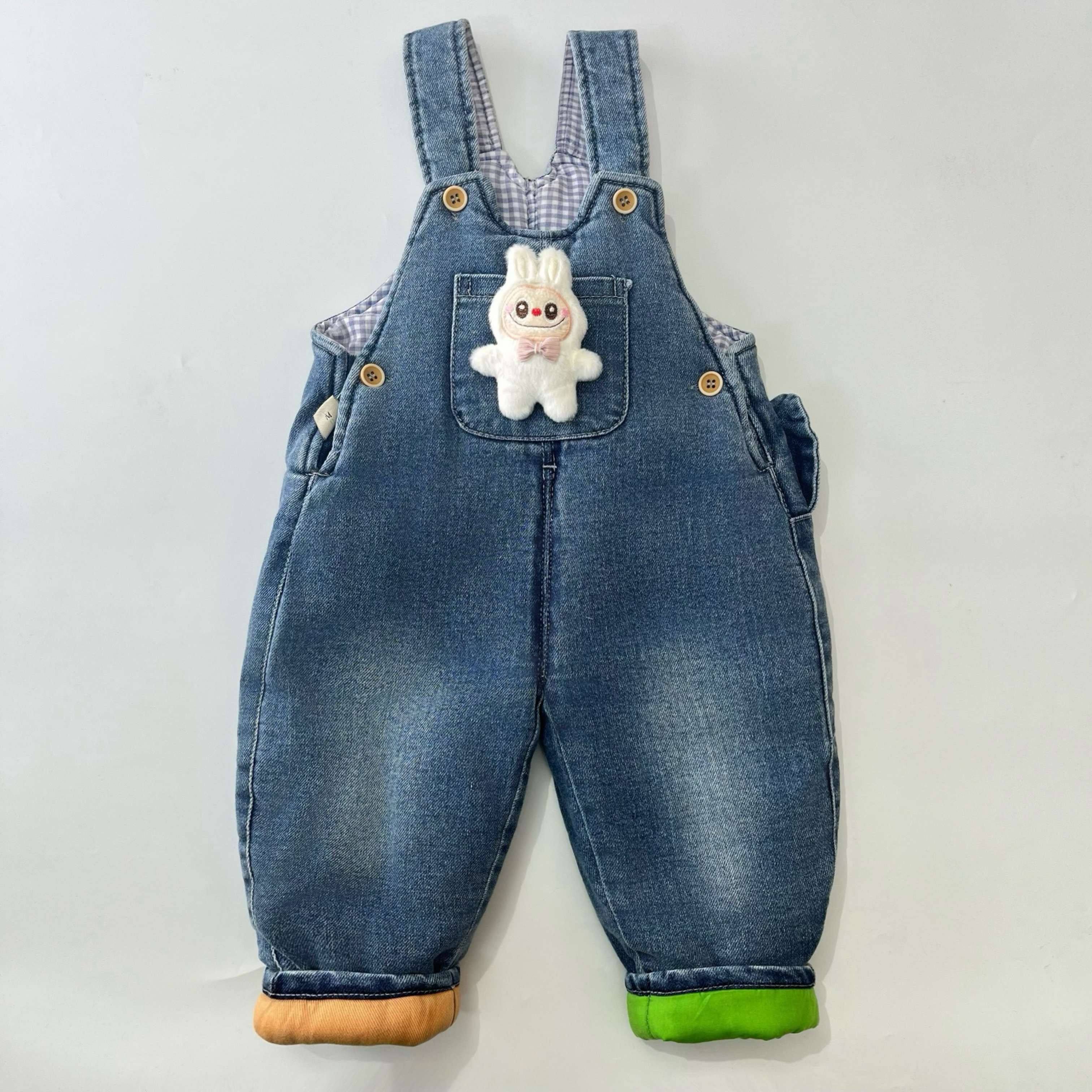 宝宝秋冬夹棉牛仔背带裤可爱风适合0 - 4岁婴儿外穿棉裤加厚