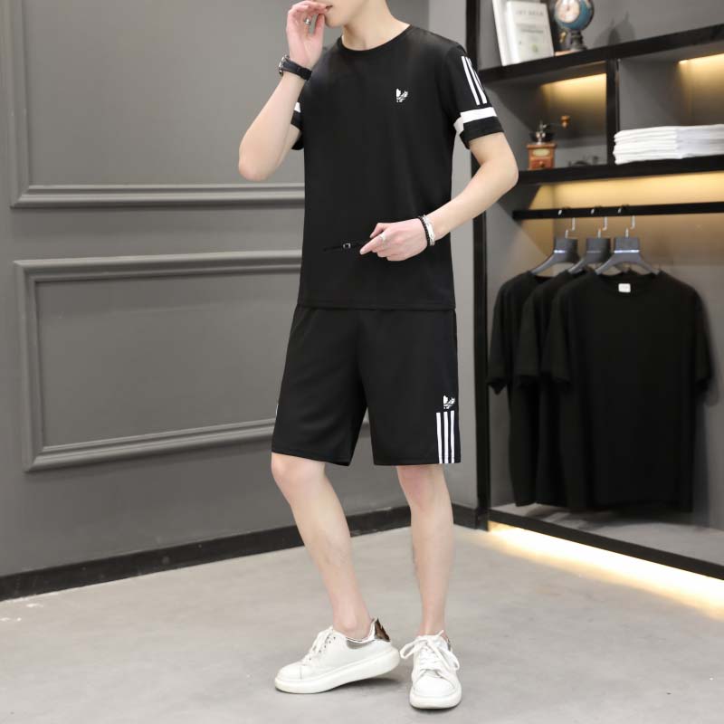 男速干短袖薄款夏季休闲运动套装潮流跑步帅气工装风大码男士时尚
