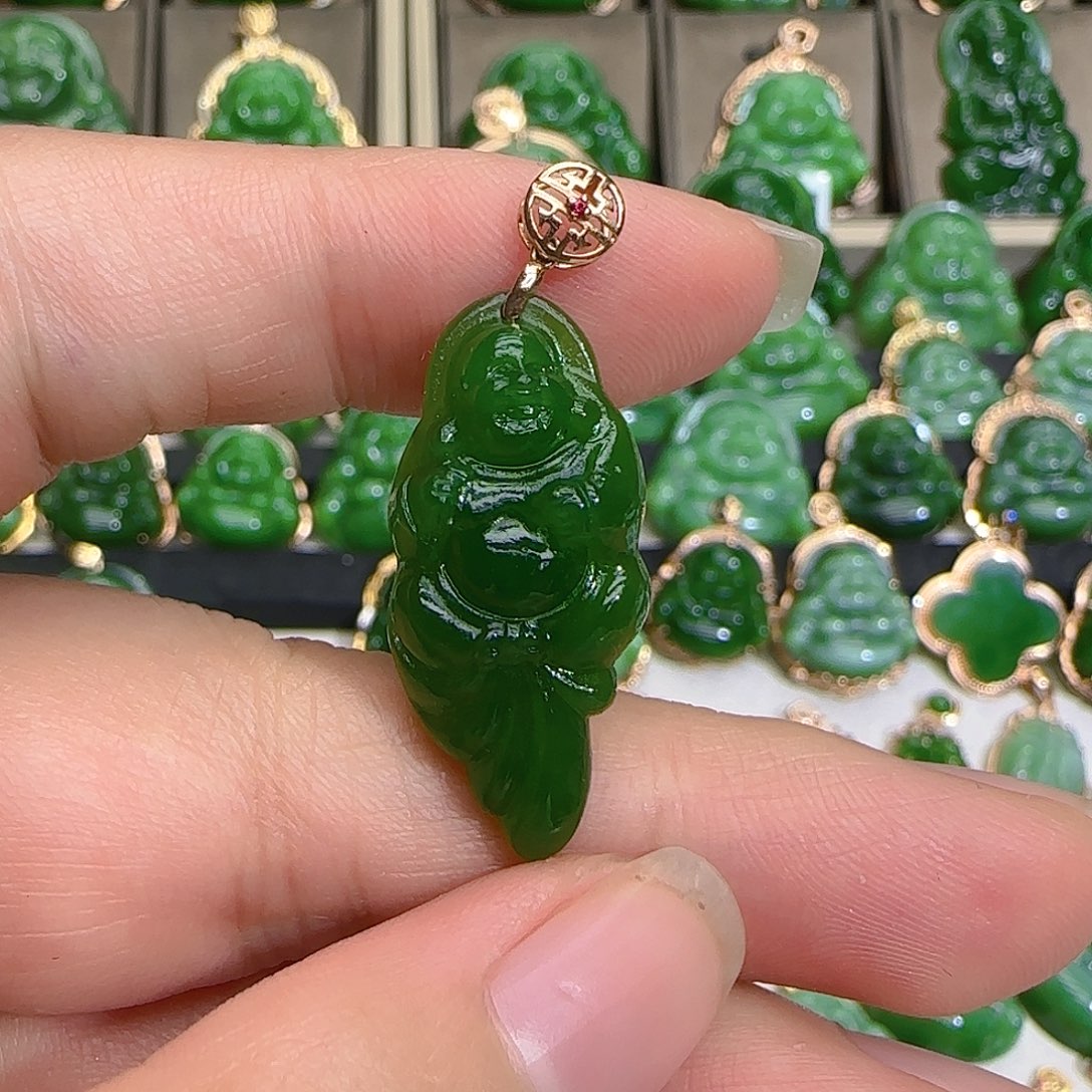 和田玉（碧玉）吊坠(不含链)18K金镶嵌