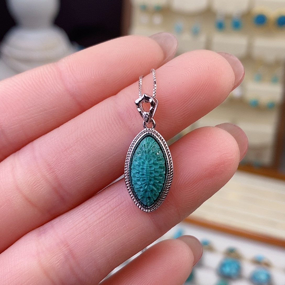 绿松石颈饰银S925镶嵌