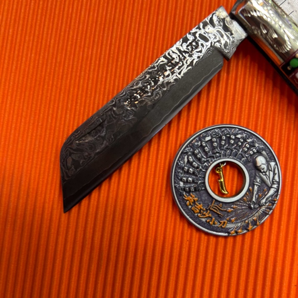 手工锻打鹰头铜柄折叠水果刀可收藏多功能