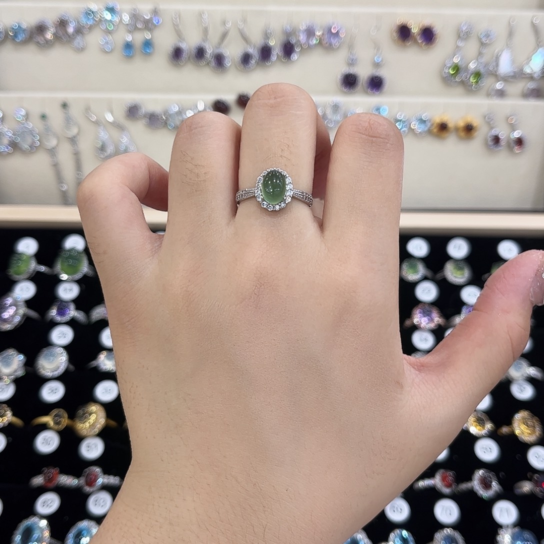 岫玉银S925镶嵌戒指