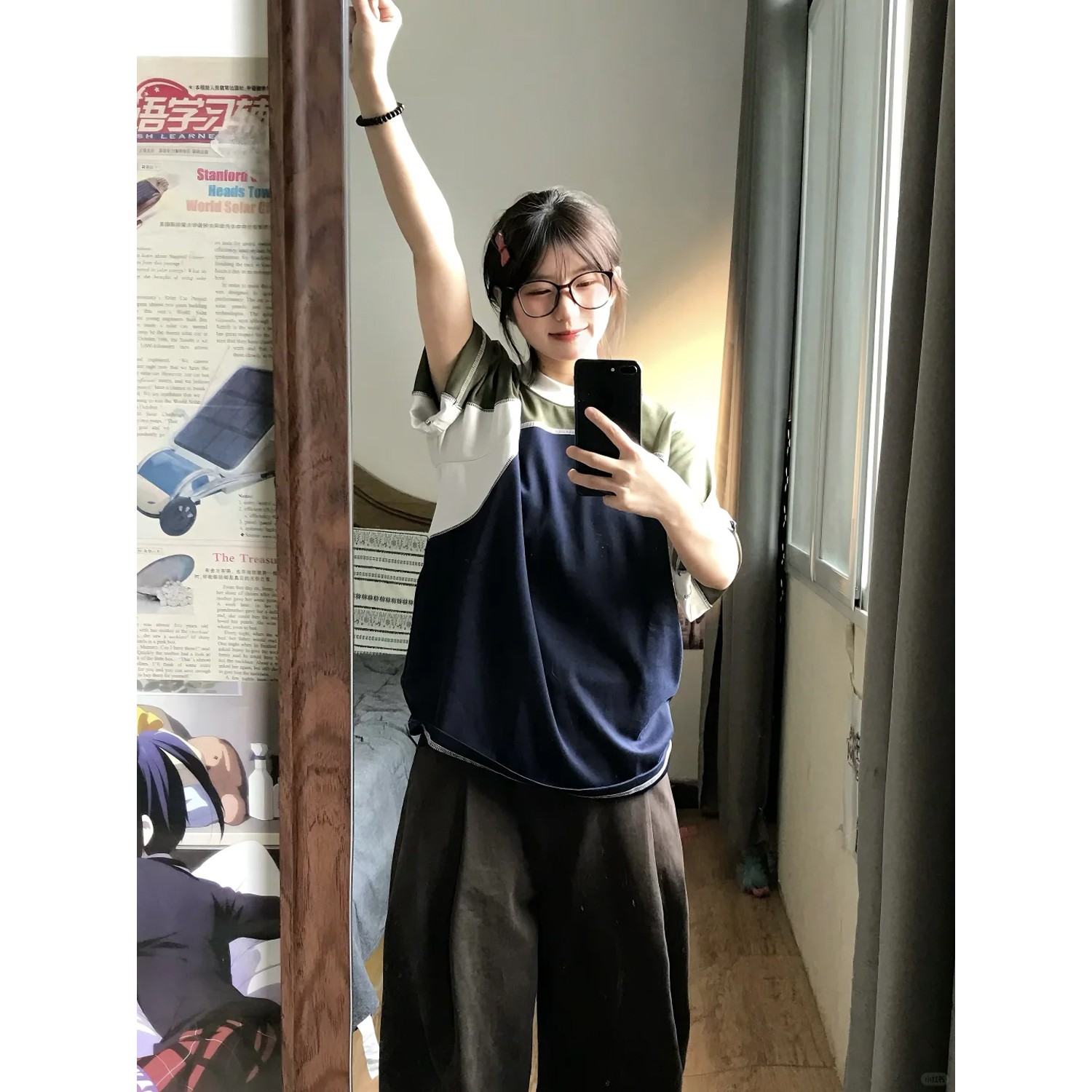 labzaa美式创意个性字母印花拼接短袖t恤男女夏撞色纯棉休闲上衣