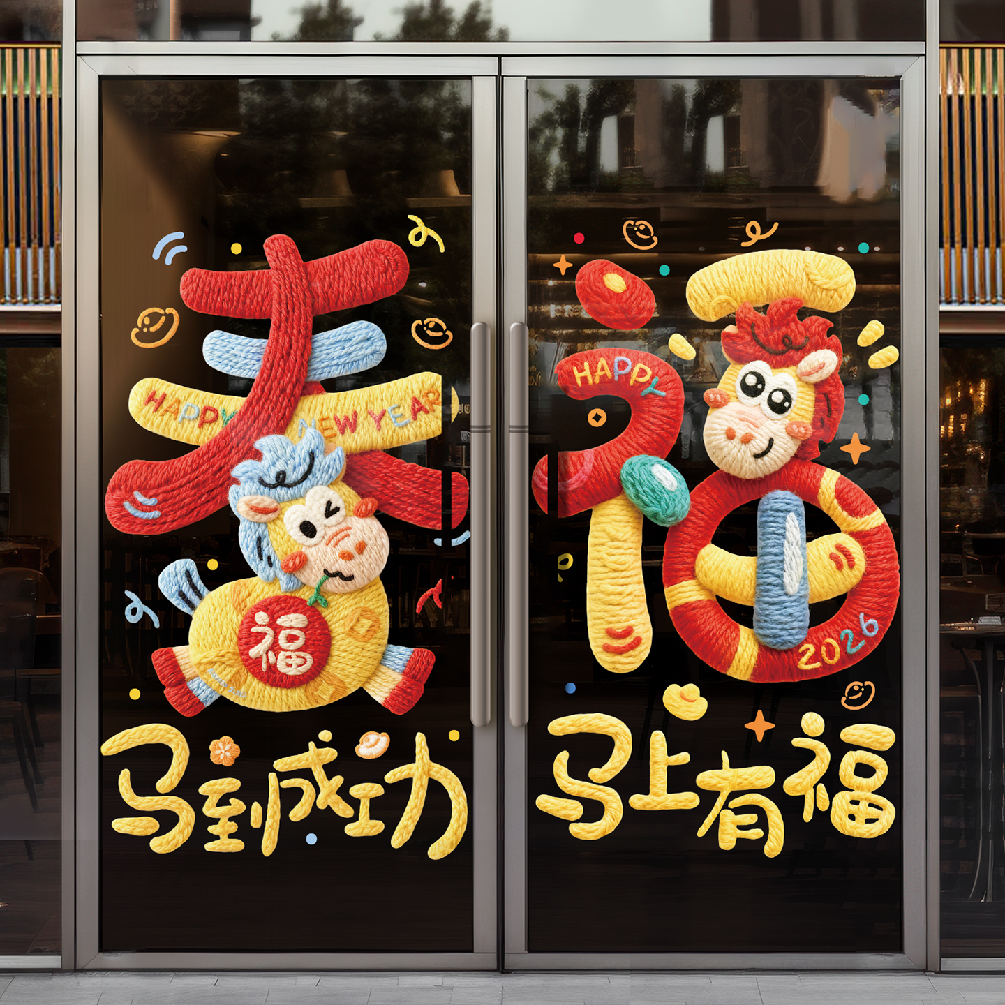 2026春节装饰品玻璃贴过新年贺年窗花贴画元旦新款背景墙贴纸氛围