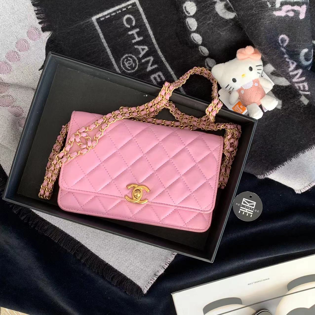 95新 Chanel/香奈儿 粉色双c链条woc 19cm 18856999