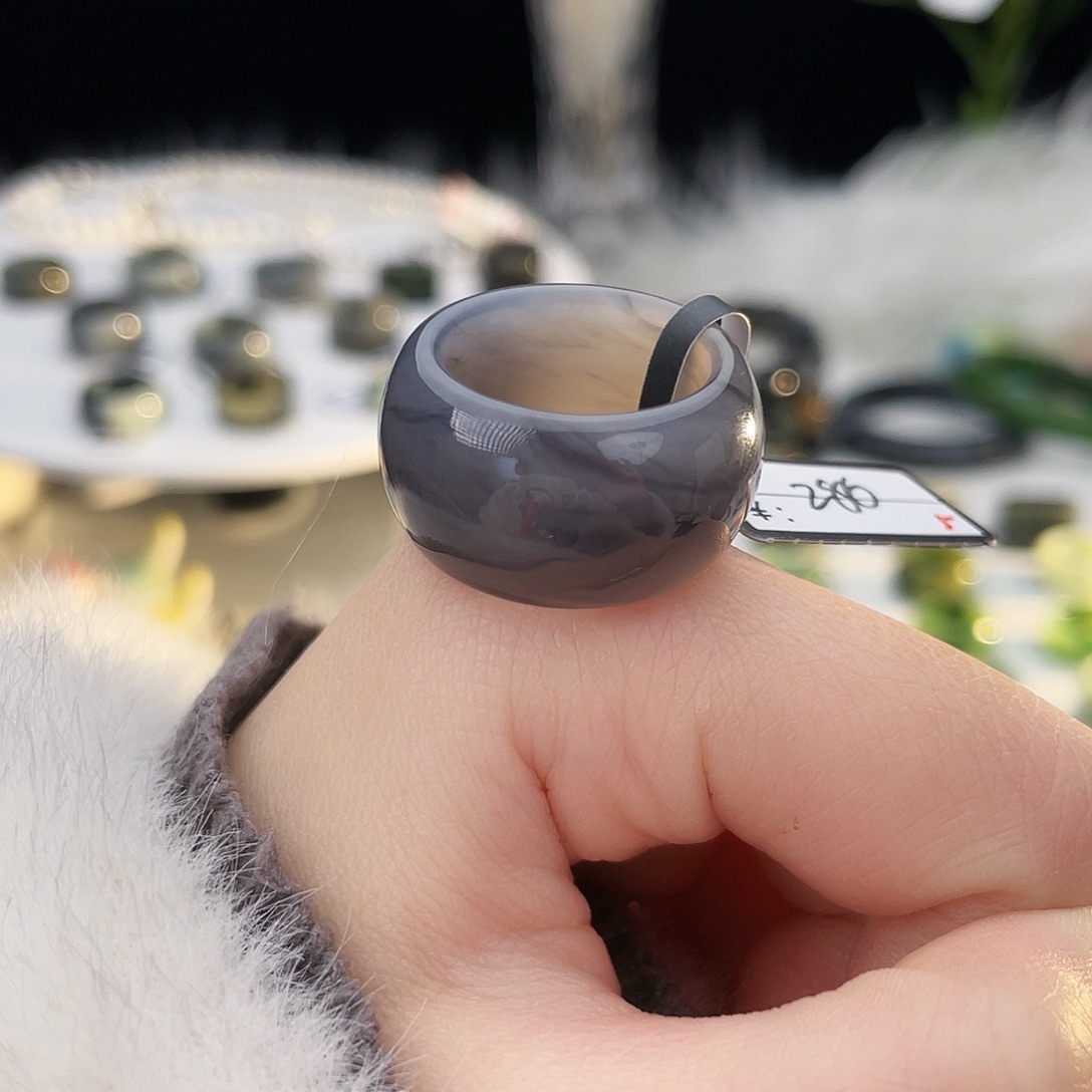 和田玉未镶嵌戒指k30 烟紫飘紫墩墩18.1mm